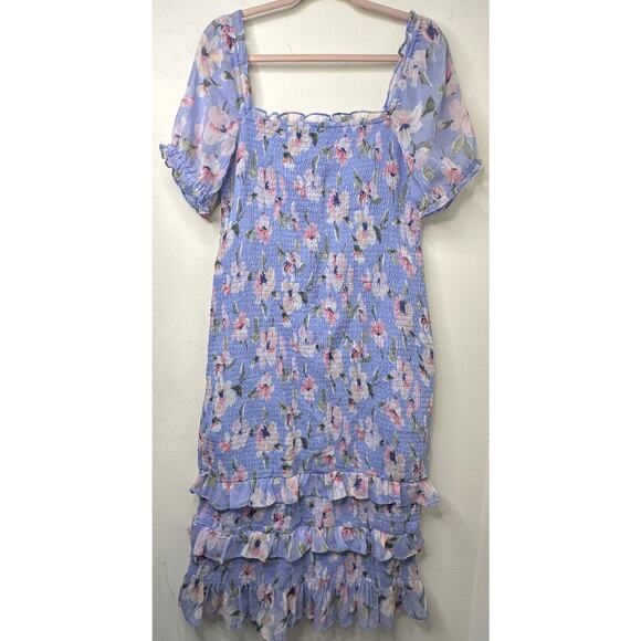 XL Abercrombie & Fitch Ruffle Bodycon Midi Dress Ruched Feminine Floral Coquette - Picture 8 of 9